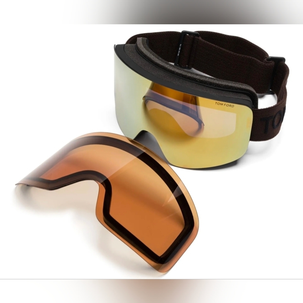 ​✨ NWT Tom Ford Luxury Ski Goggles - Black/Brown | Gold Mirror + Extra Lens & Ca